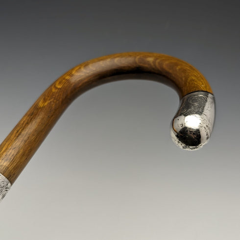 1922年 英国アンティーク 紳士用ステッキ 茶軸 純銀装飾 曲がりハンドル 92cm